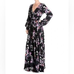 Meghan LA Lilypad Long Sleeve Wrap Floral Maxi Dress in "Cornflower'- Size S